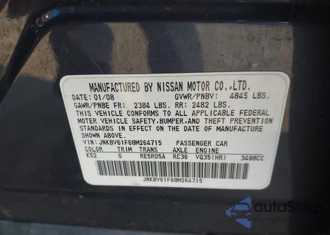 2008 Infiniti G35X из США, поврежденный, VIN JNKBV61F68M264715